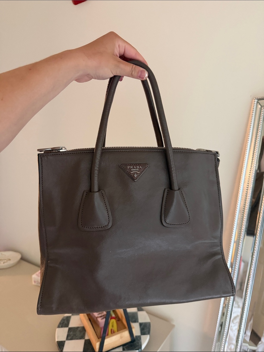Prada Chocolate Brown Leather Tote with Top Handles